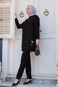 Çizgi Detay İkili Takım Siyah