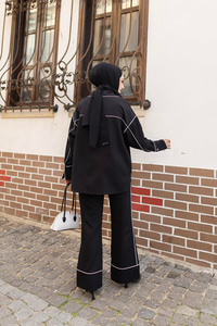 Çizgi Detay İkili Takım Siyah