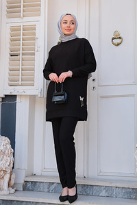 Çizgi Detay İkili Takım Siyah