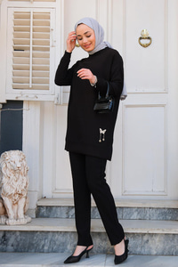 Çizgi Detay İkili Takım Siyah