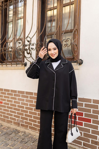 Çizgi Detay İkili Takım Siyah