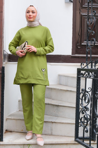 Çizgi Detay İkili Takım Yağ Yeşil