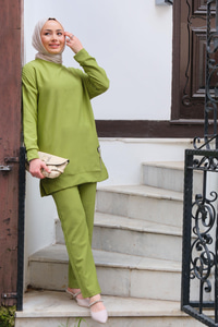 Çizgi Detay İkili Takım Yağ Yeşil