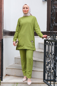 Çizgi Detay İkili Takım Yağ Yeşil