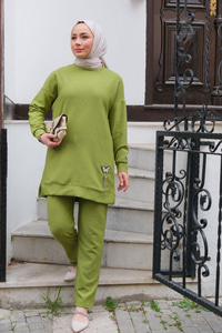 Çizgi Detay İkili Takım Yağ Yeşil
