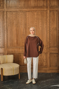 Çizgi Detay Tunik Kahverengi