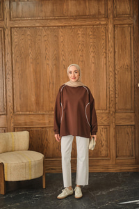 Çizgi Detay Tunik Kahverengi