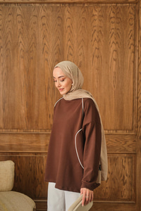 Çizgi Detay Tunik Kahverengi