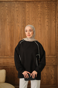 Çizgi Detay Tunik Siyah