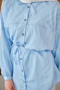 Çizgi Detaylı Salaş Gömlek Bebe Mavi