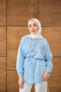 Çizgi Detaylı Salaş Gömlek Bebe Mavi