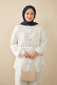 Çizgi Detaylı Salaş Gömlek Beyaz