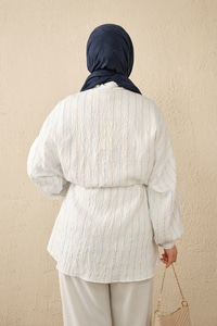 Çizgi Detaylı Salaş Gömlek Beyaz