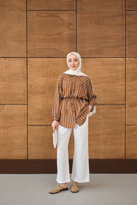 Çizgi Detaylı Salaş Gömlek Kahverengi