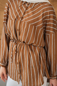 Çizgi Detaylı Salaş Gömlek Kahverengi