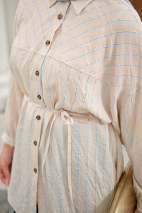 Çizgi Detaylı Salaş Gömlek Krem