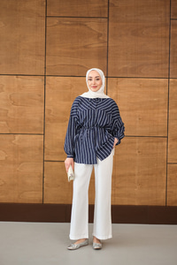 Çizgi Detaylı Salaş Gömlek Lacivert