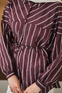 Çizgi Detaylı Salaş Gömlek Mürdüm