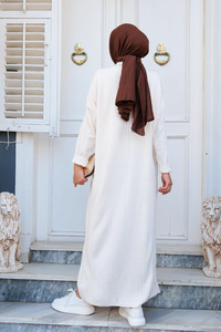 CIZGI DETAYLI TRIKO ELBISE BEJ