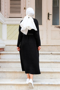 CIZGI DETAYLI TRIKO ELBISE SIYAH