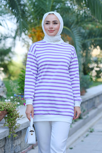 Çizgi Detaylı Tunik  Lila