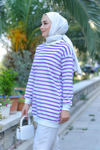 Çizgi Detaylı Tunik  Lila