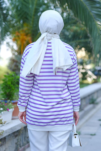 Çizgi Detaylı Tunik  Lila
