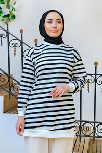 Çizgi Detaylı Tunik Siyah