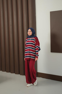 Çizgi Düğme Detay Takım Bordo