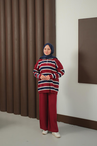 Çizgi Düğme Detay Takım Bordo