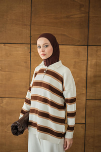 Çizgi Düğme Detay Takım Krem