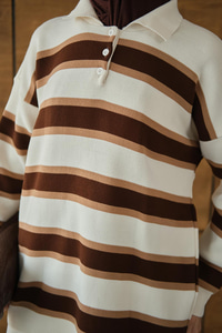 Çizgi Düğme Detay Takım Krem