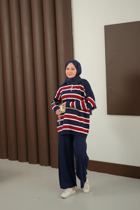 Çizgi Düğme Detay Takım Lacivert