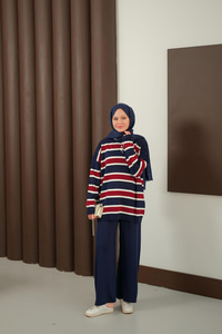 Çizgi Düğme Detay Takım Lacivert