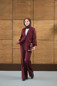 Çizgi Ribanalı Blazer Ceketli Takım Bordo