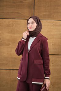 Çizgi Ribanalı Blazer Ceketli Takım Bordo