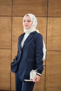 Çizgi Ribanalı Blazer Ceketli Takım Lacivert