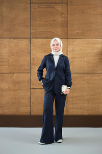 Çizgi Ribanalı Blazer Ceketli Takım Lacivert