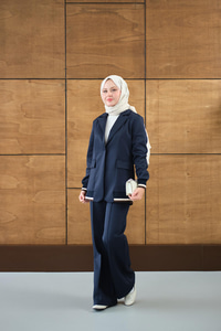 Çizgi Ribanalı Blazer Ceketli Takım Lacivert