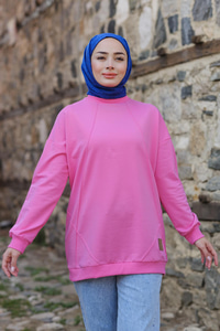 Çizgili Arma Detay Tunik Pembe