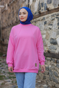 Çizgili Arma Detay Tunik Pembe