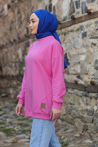 Çizgili Arma Detay Tunik Pembe
