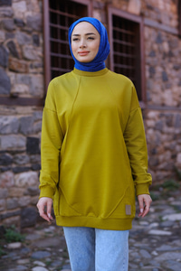 Çizgili Arma Detay Tunik Yağ Yeşil