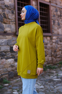 Çizgili Arma Detay Tunik Yağ Yeşil