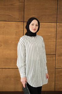 Çizgili Basic Gömlek Beyaz