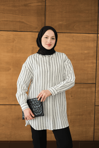 Çizgili Basic Gömlek Beyaz