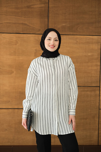 Çizgili Basic Gömlek Beyaz