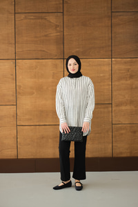 Çizgili Basic Gömlek Beyaz