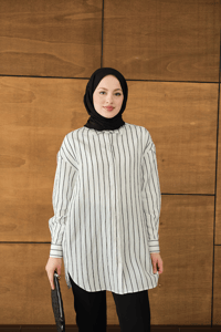 Çizgili Basic Gömlek Beyaz