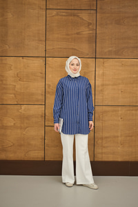 Çizgili Basic Gömlek Lacivert